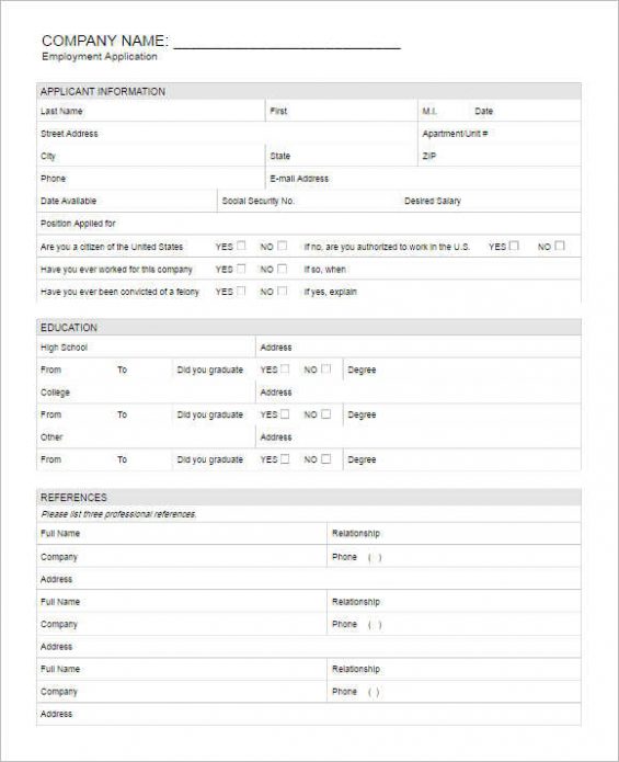 Employee Application Form Templates Free Pdf Word Formats