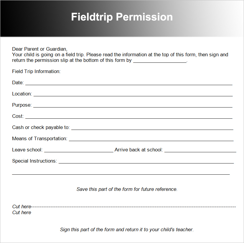 Fieldtrip Permission Slip Template