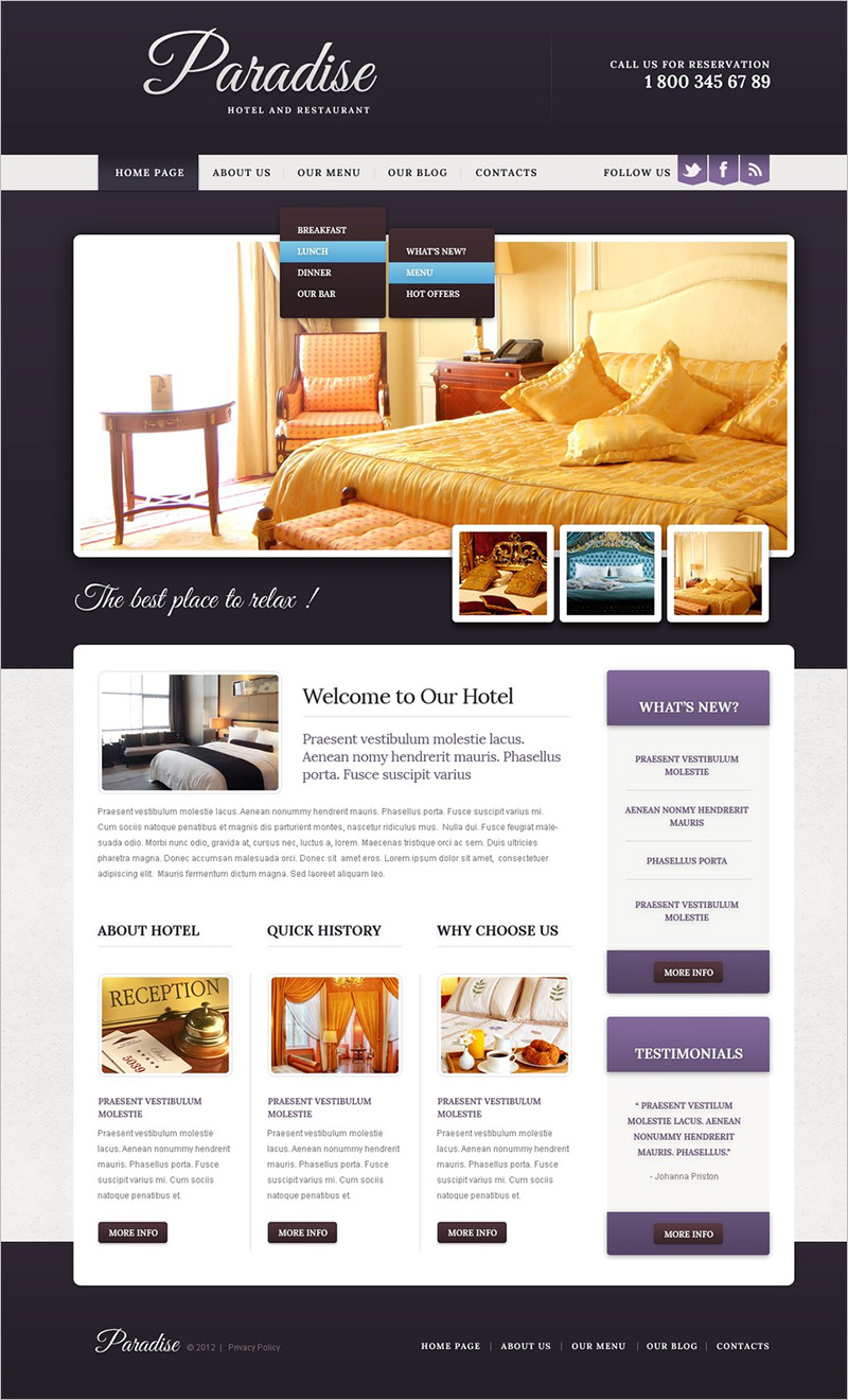 Hotel & Restaurant Drupal Template