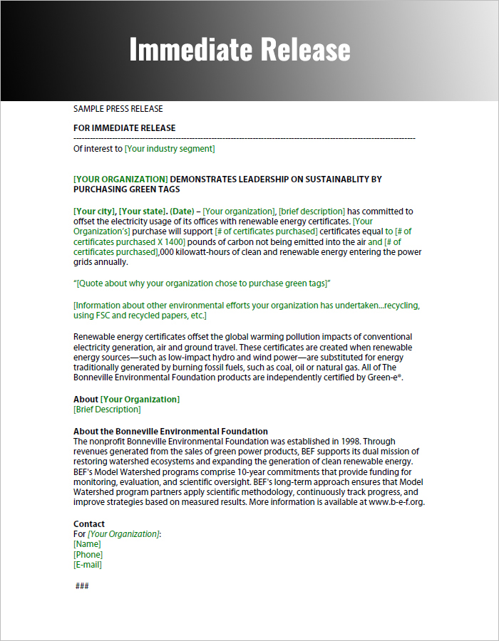 Immediate Press Release pdf Format