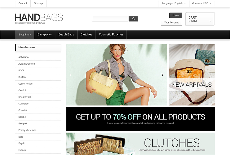 PrestaShop Fancy Handbags Online Store Theme