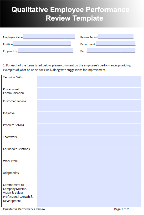 Printable Word Performance Review Template Printable Templates