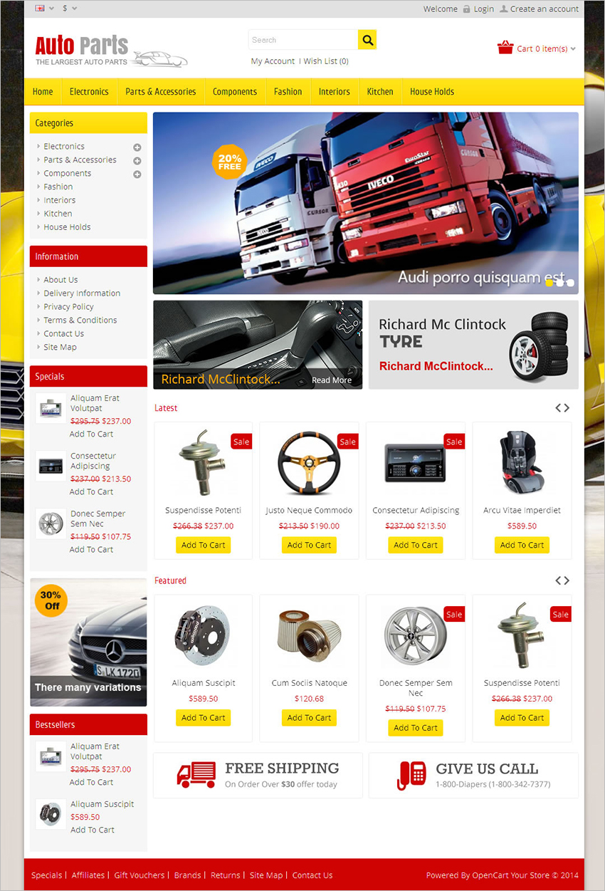 SEO Optimized Auto Parts Opencart Theme