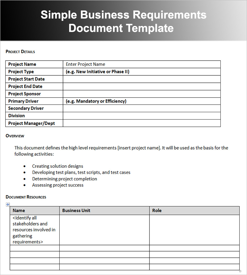 11 Business Requirements Documents Free PDF Excel Templates