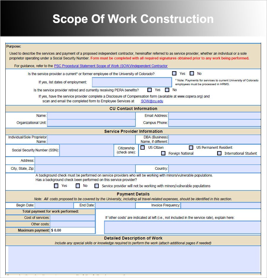 Scope Of Work Printable Templates