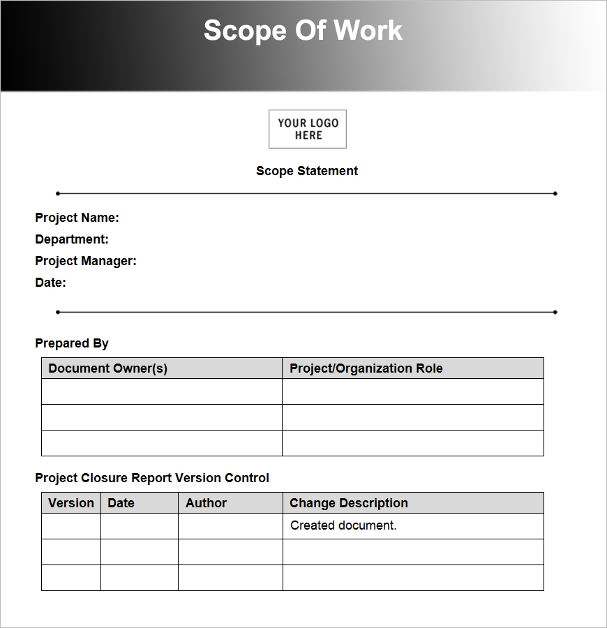 Scope Of Work Template Excel