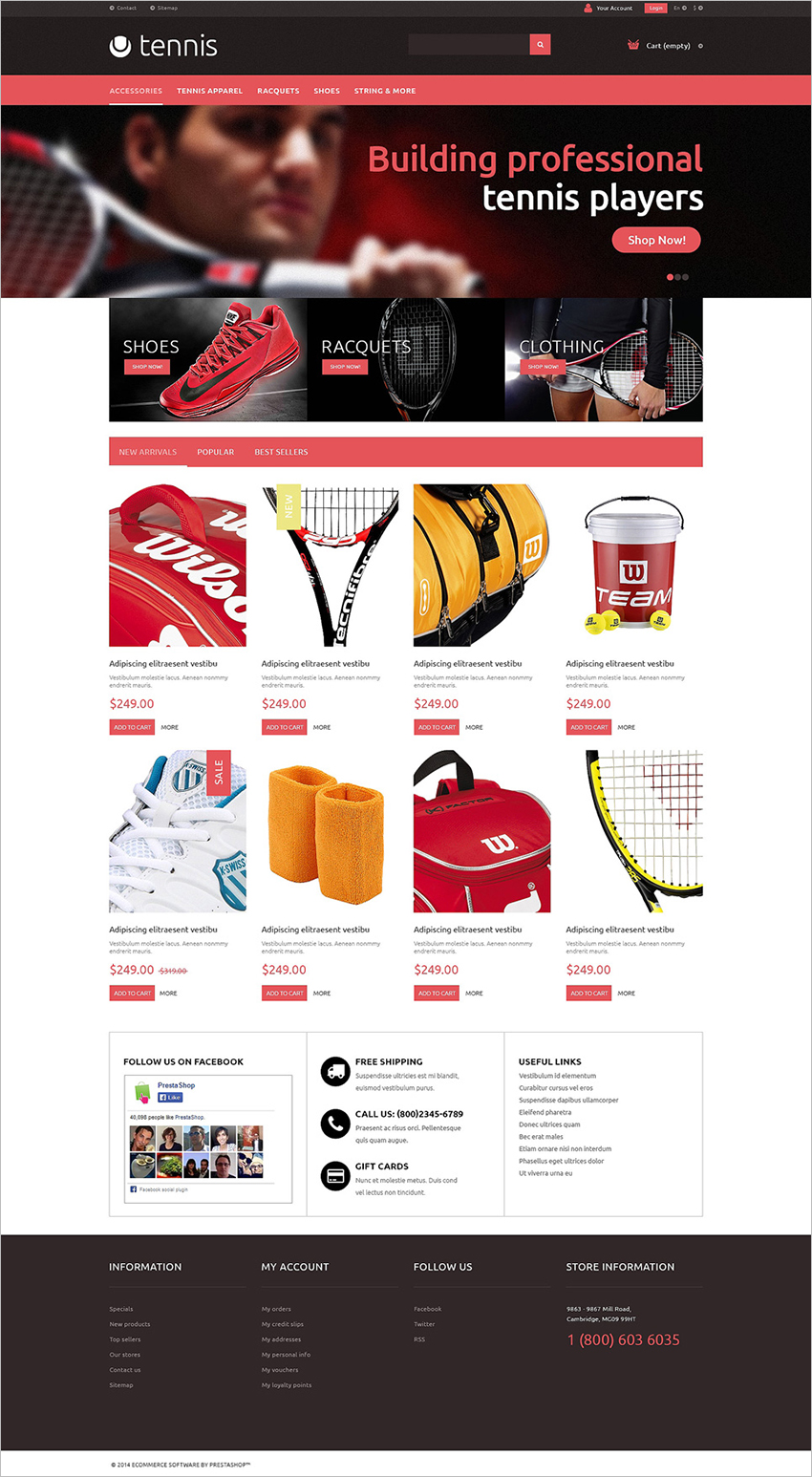 Tennis Accessories PrestaShop Theme