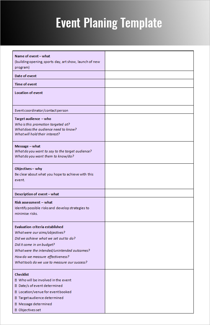 Event Planning Checklist Excel Free Excel Templates