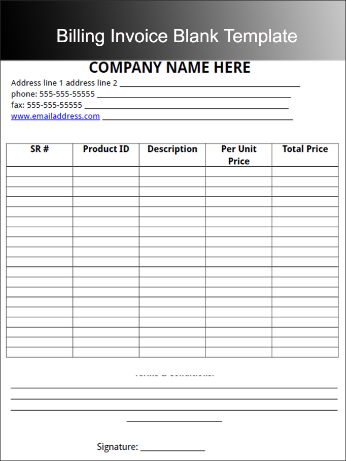 Billing Invoice Blank Template