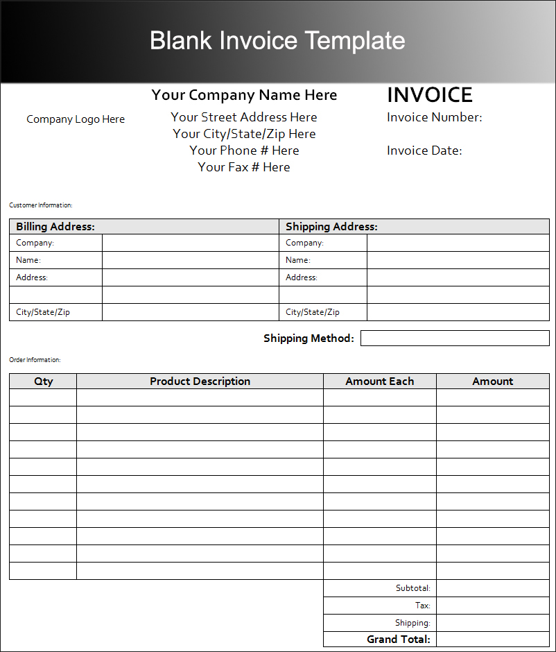 Blank Invoice Template Excel Free Excel Templates