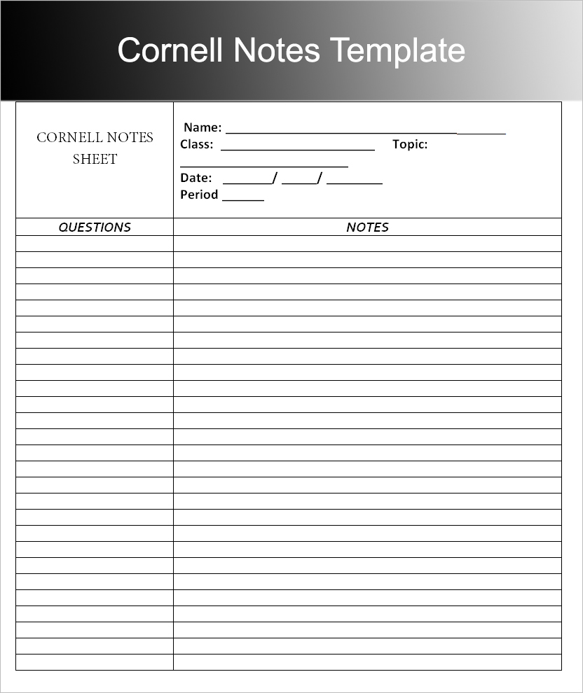 8 Printable Cornell Notes Templates Free Word PDF Format