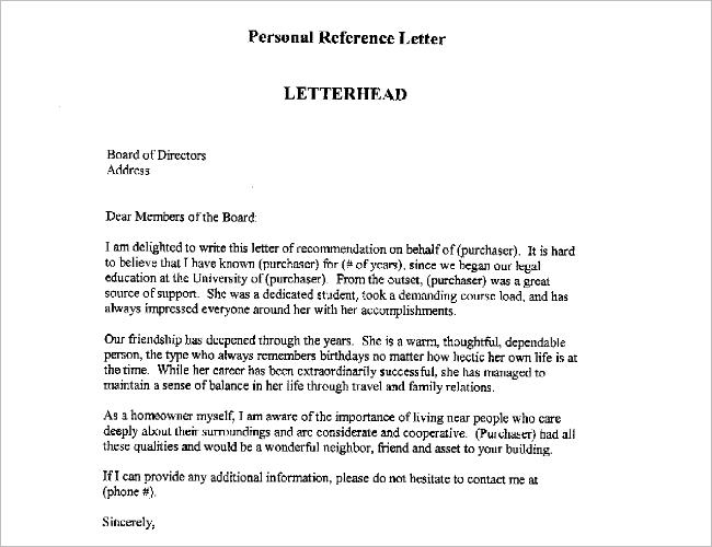 Example Of Reference Letter Template