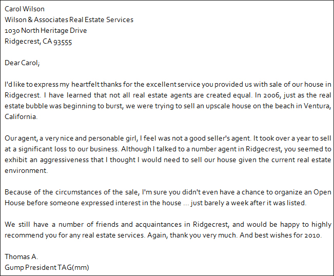 Personal Recommendation Letter For House Agent
