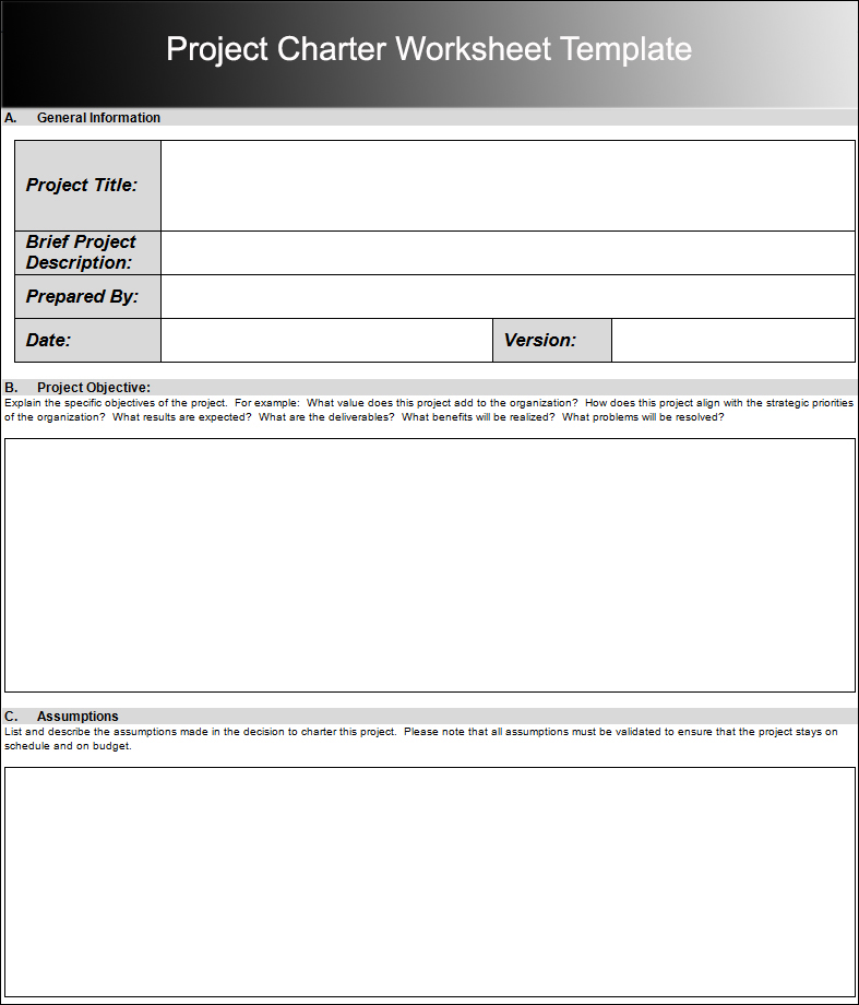 Project Charter Worksheet Template