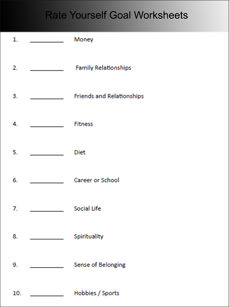 Rate Yourself Goal Worksheets