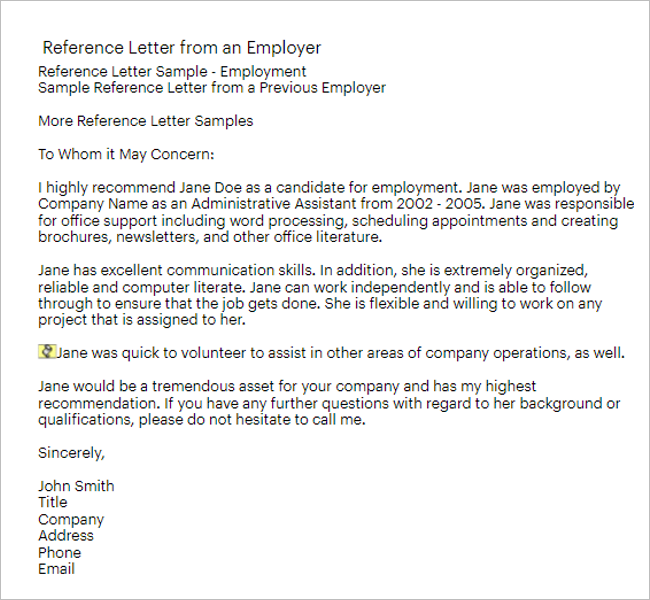 Reference Letter Template UK