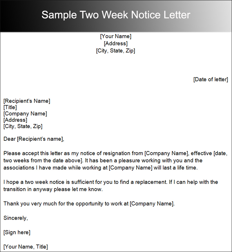 Examples Of Two Week Notice Template