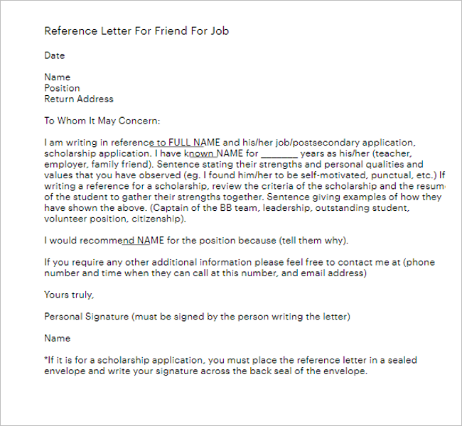 Standard Reference Letter Template