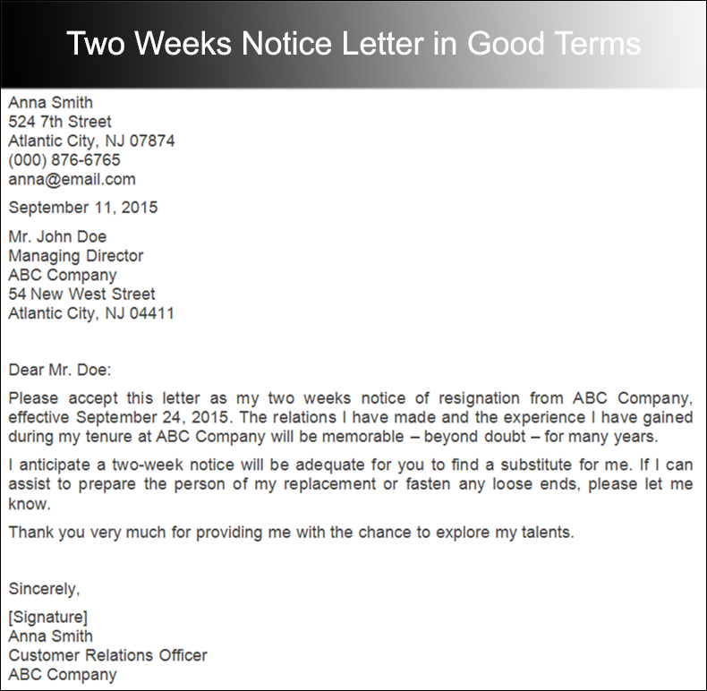 40 Two Weeks Notice Letter Templates Free PDF Formats