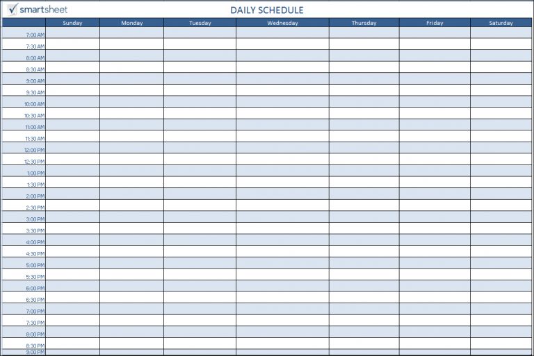 daily schedule template excel