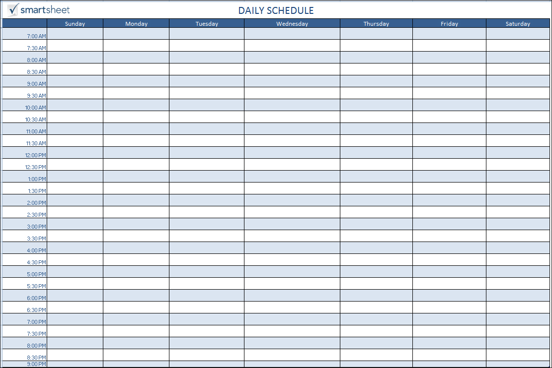 excel daily schedule template editable