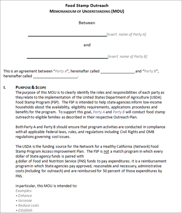 Memorandum of understanding образец