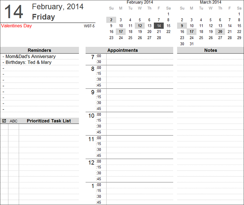 excel daily schedule template year