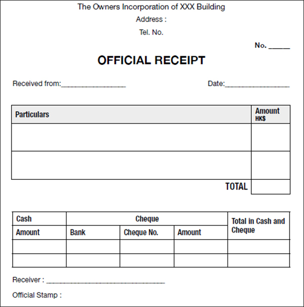 Printable Blank Receipt Template Free