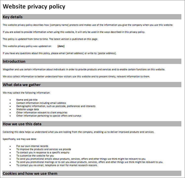 Website Privacy Policy Template