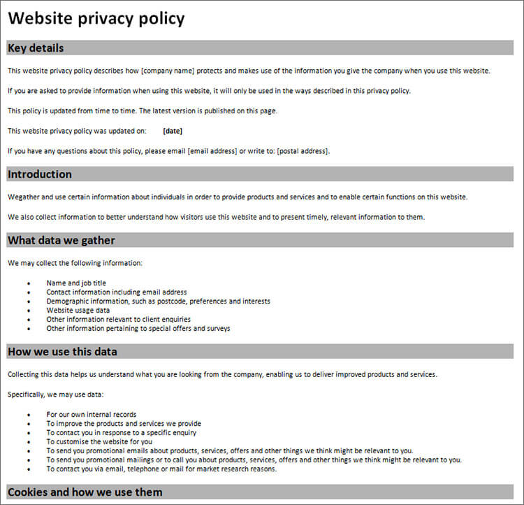 Free Privacy Policy Template Canada Sample Privacy Policy Template 