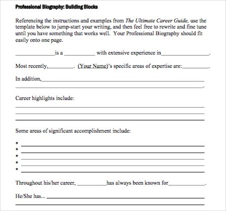 Free Printable Biography Template Work