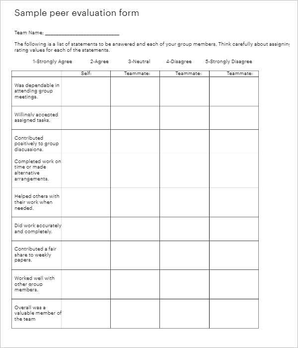 Peer Form Evaluation Template