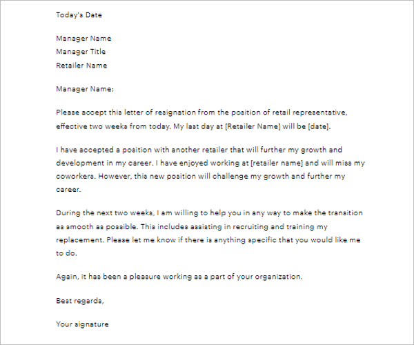 Professional Two Weeks Notice Letter Form