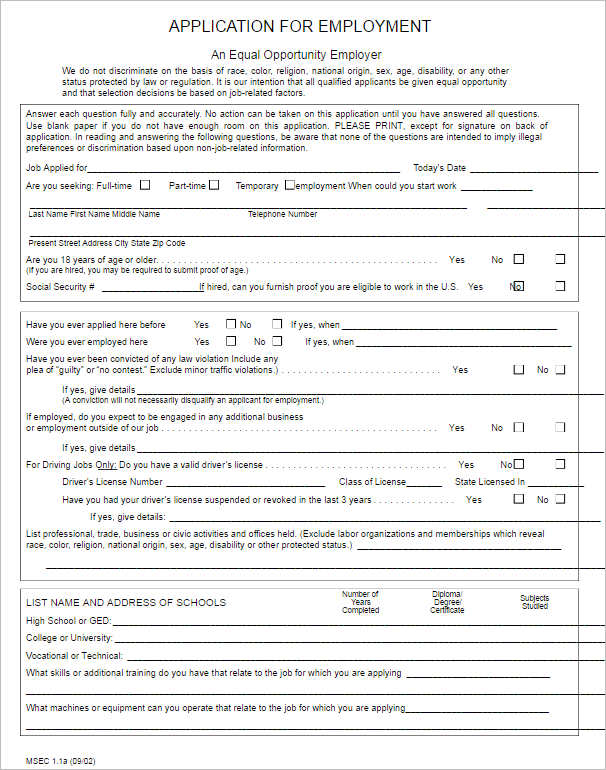 application-for-employment-template