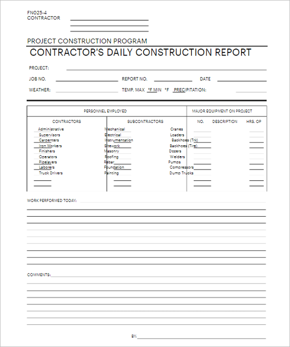 Blank Construction Contract Form