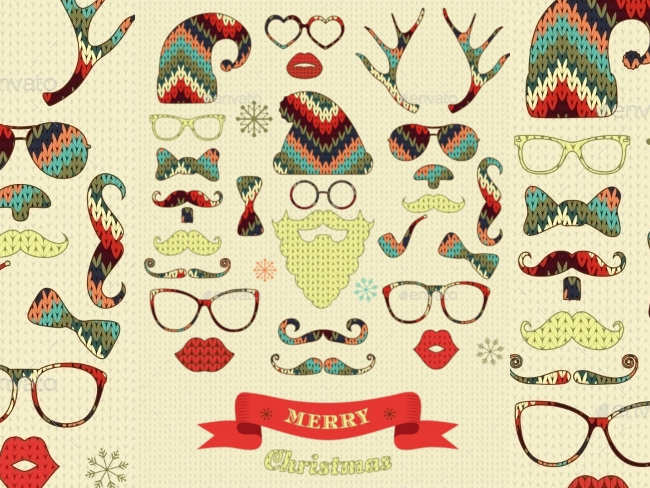 christmas-silhouette-set-on-knitting-texture