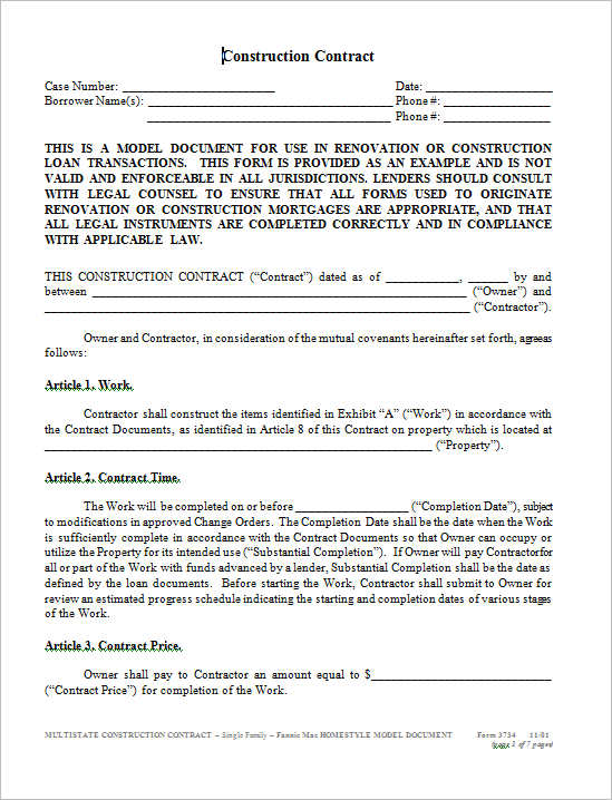 Free Construction Contract Template Word