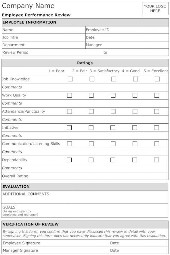 Microsoft Word Printable Employee Performance Evaluation Form Free Download