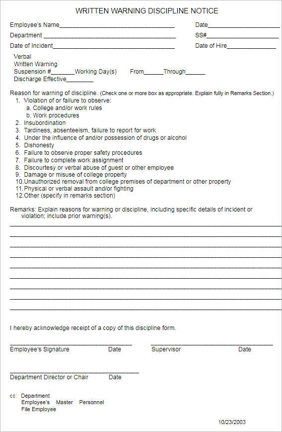 Free Printable Employee Disciplinary Forms Free Printable Employee Disciplinary Forms