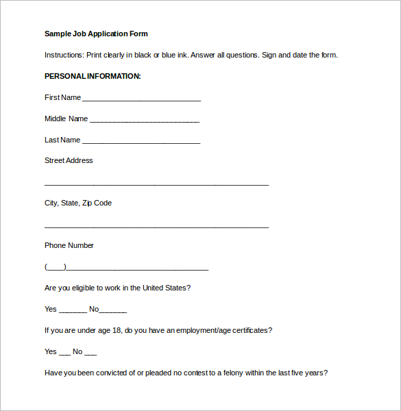22 employment application form template free word pdf formats
