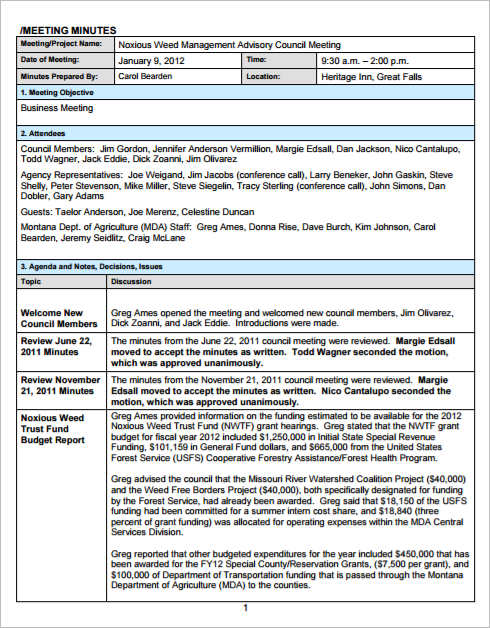 36 Meeting Minutes Template Free Word Pdf Doc Excel Formats