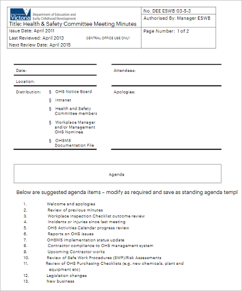 Handy Meeting Minutes Template