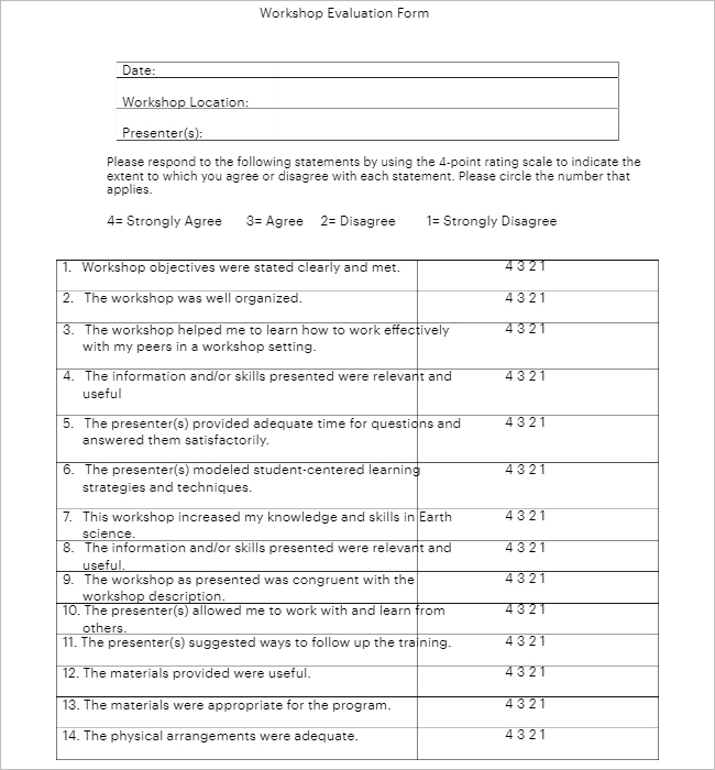 Online Form For Evaluation Review Template