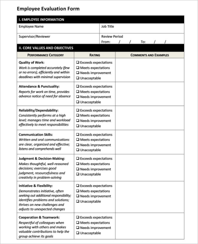 31 Employee Evaluation Form Templates Free Word Excel Examples