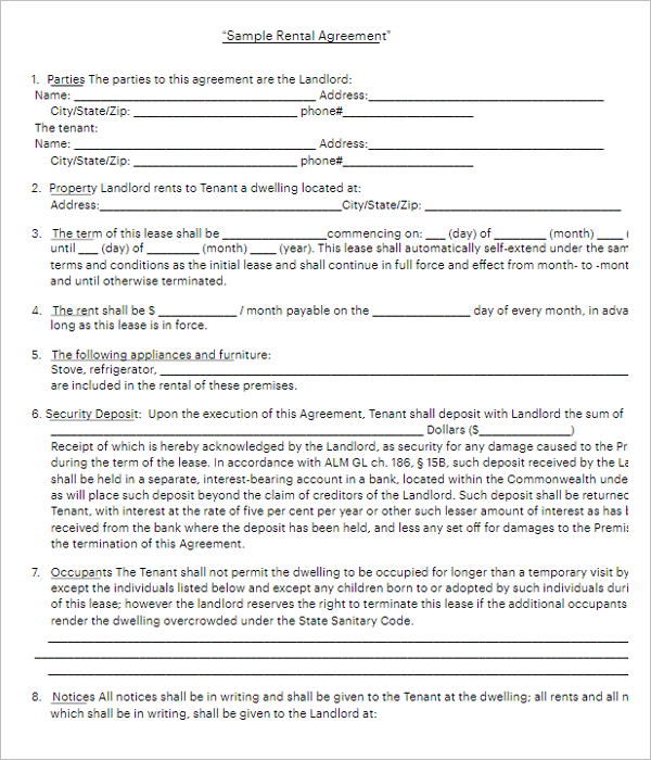 29 rental agreement form free word pdf templates