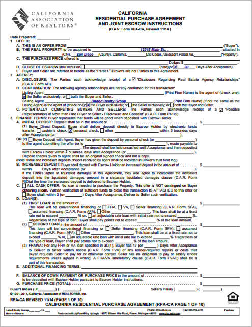 california-residential-purchase-agreement-templates