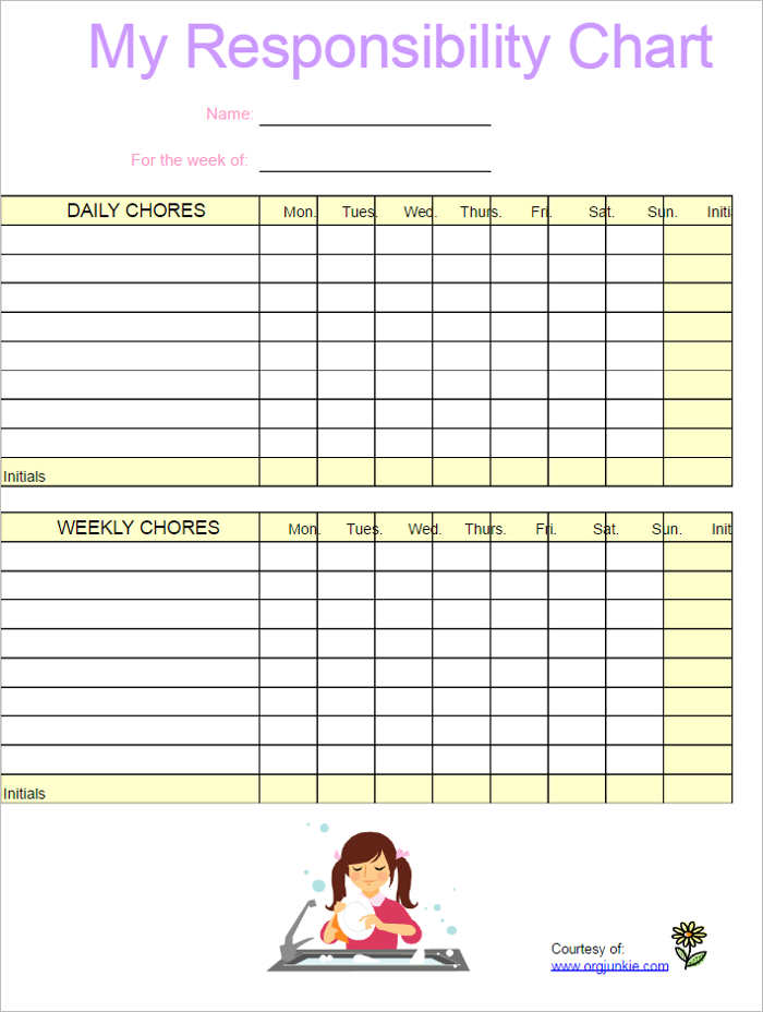 Chore Chart Excel Templates