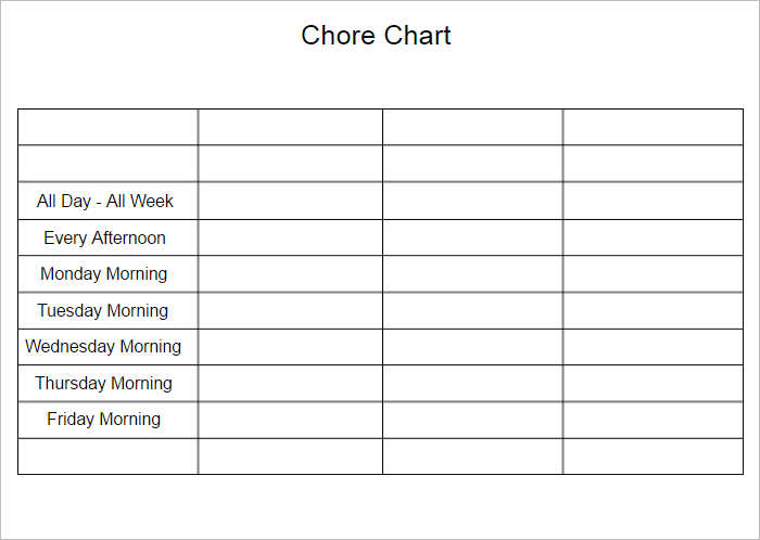 Chore Chart Template Word Form