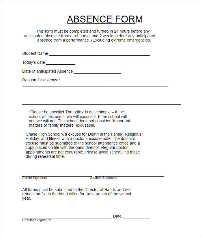 Doctors Excuse Note For Absence Form