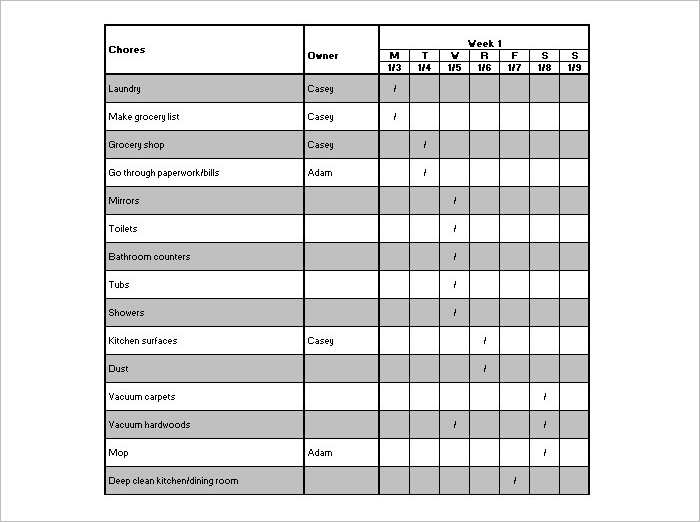 House Cleaning chore Chart Templates